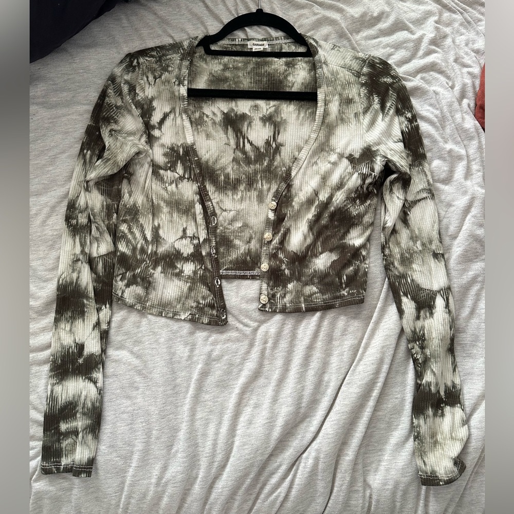 Garage tie-dye button front, ribbed cardigan. Size XS